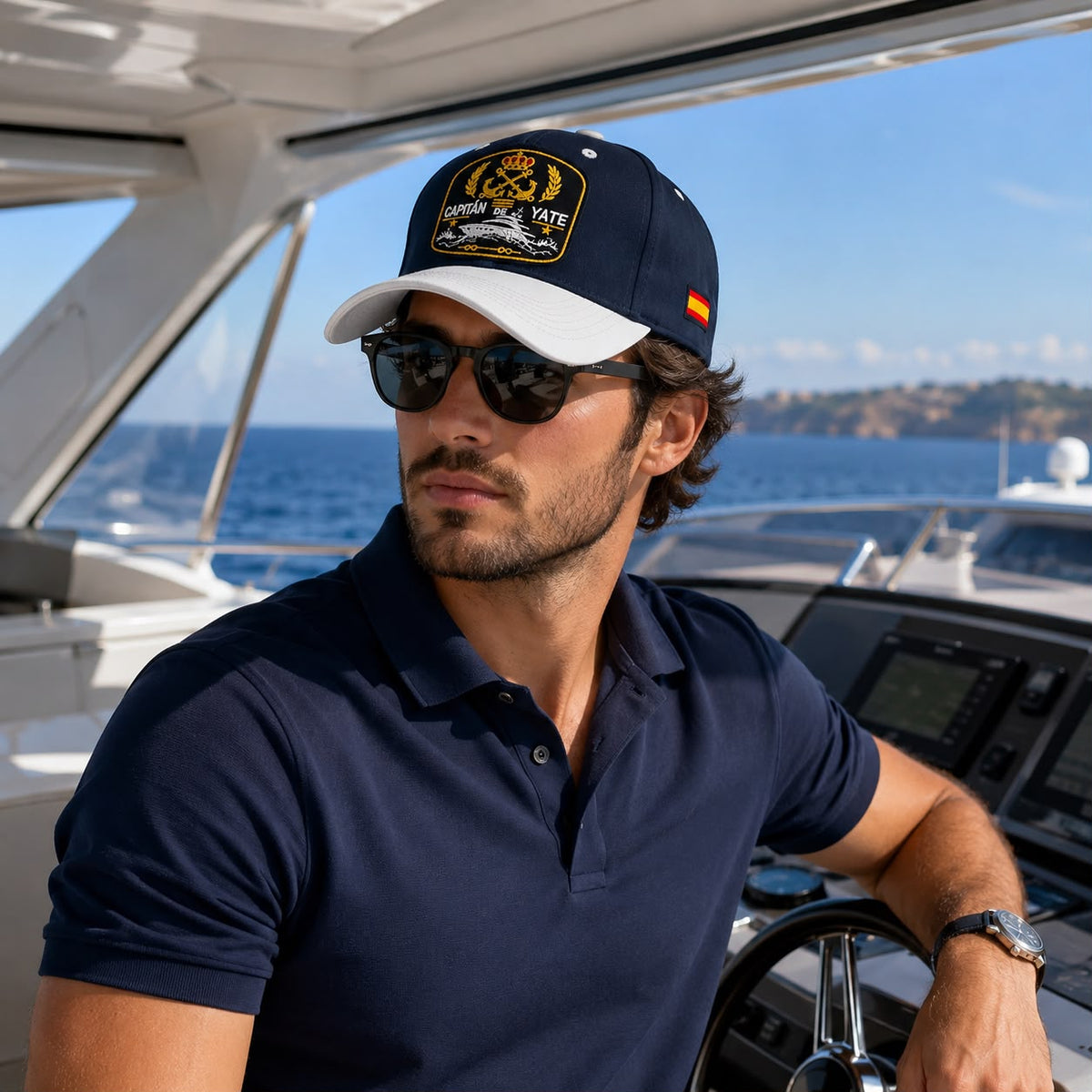 Gorra  Premium Capitán de Yate Marino /Blanco